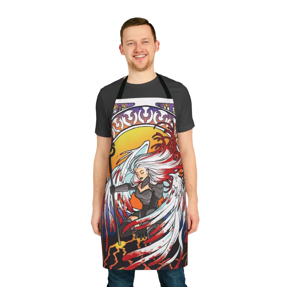 Avacyn-inspired fantasy apron with angelic and magical design elements