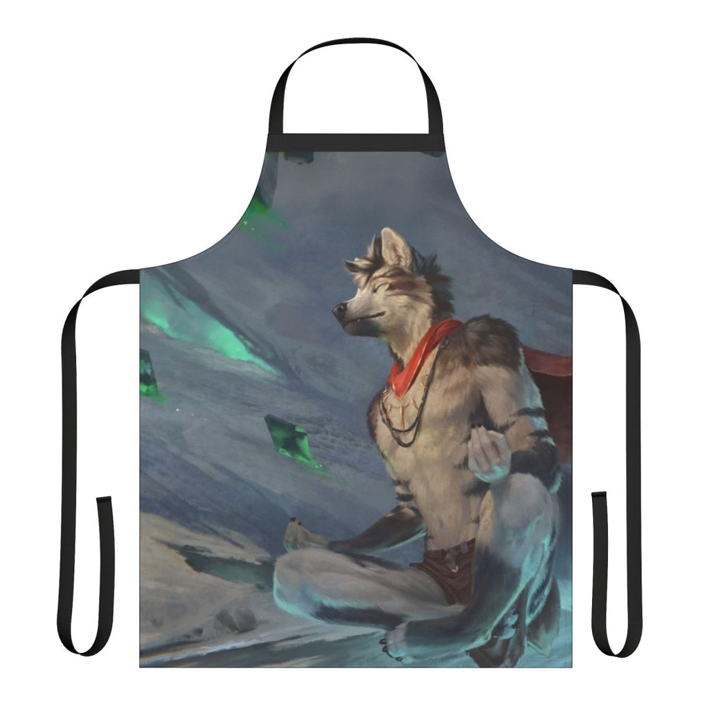 A beautifully illustrated apron featuring a majestic anthro wolf in a magical winter landscape, perfect for meditation and mindfulness.