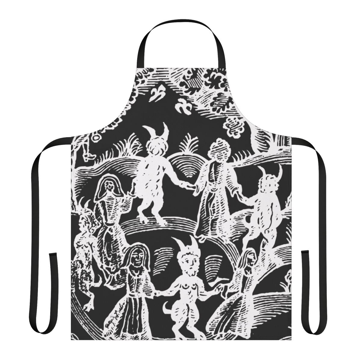 White apron with skull and goat design, perfect for spiritual and pagan rituals.