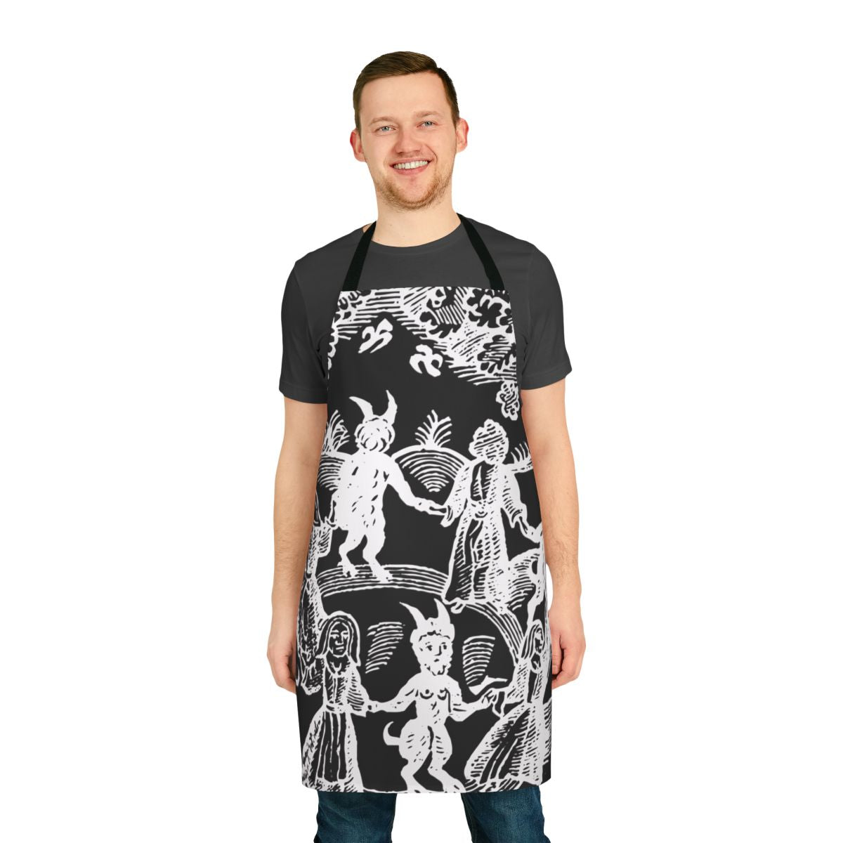 White apron with skull and goat design, perfect for spiritual and pagan rituals.