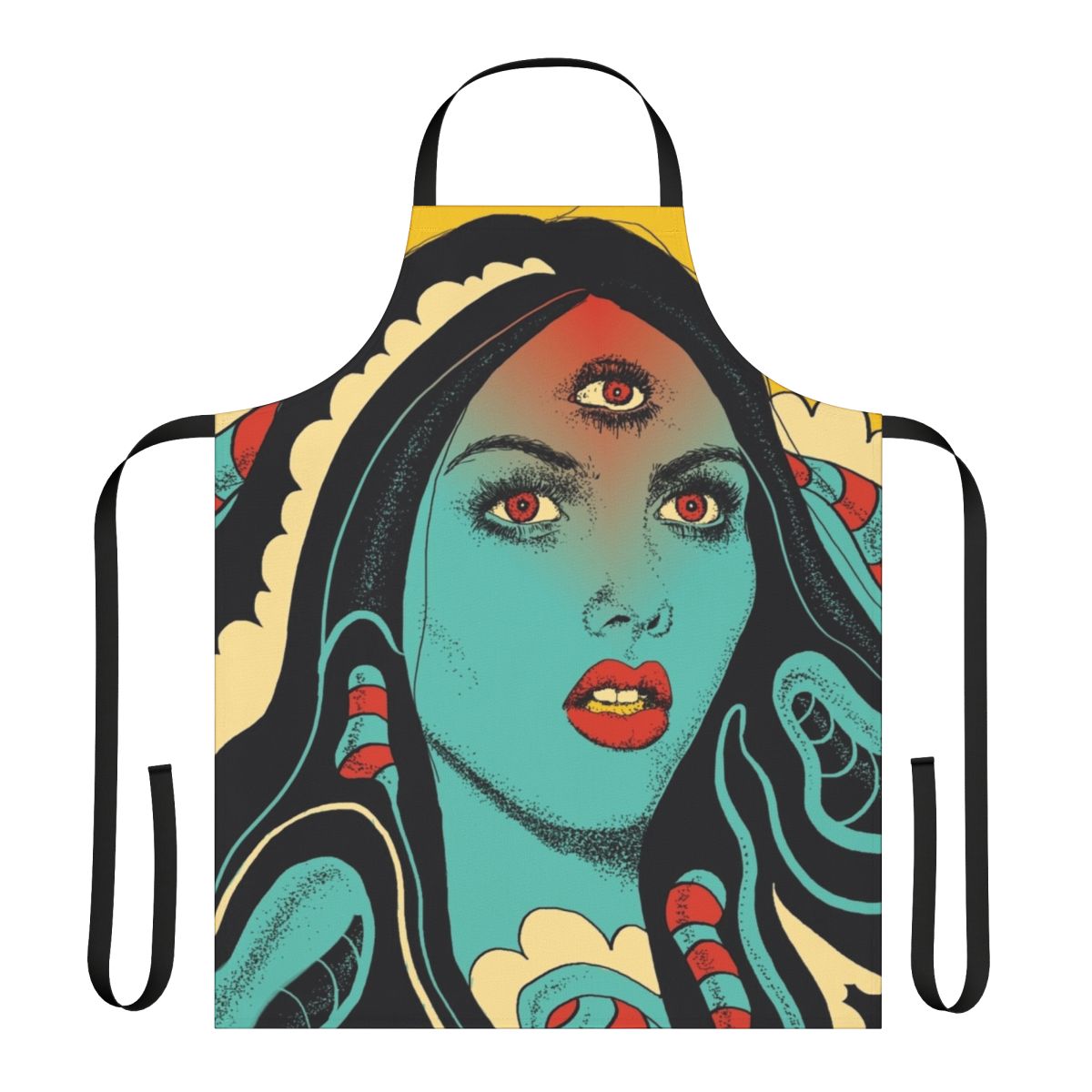 Divinitation apron with psychedelic third eye and cosmic design