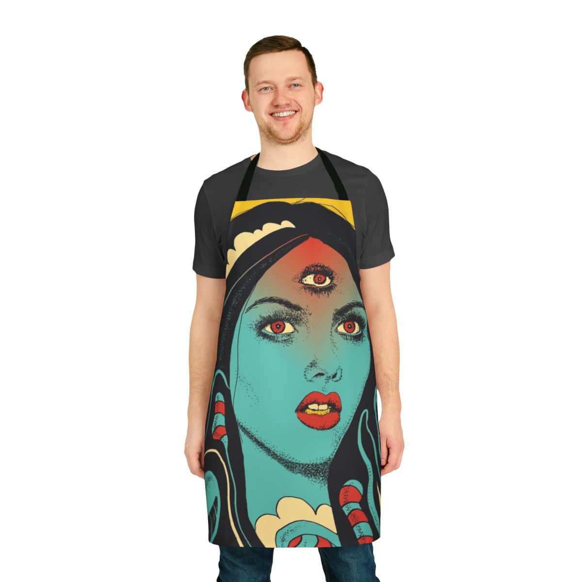 Divinitation apron with psychedelic third eye and cosmic design