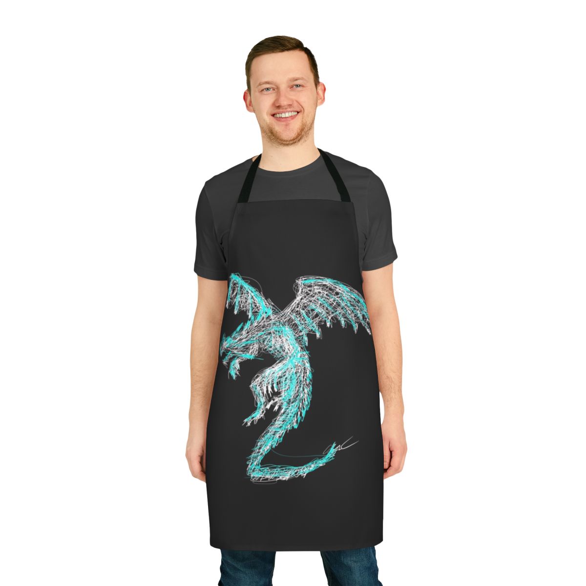 Apron featuring a scribbled mystic lightning dragon design