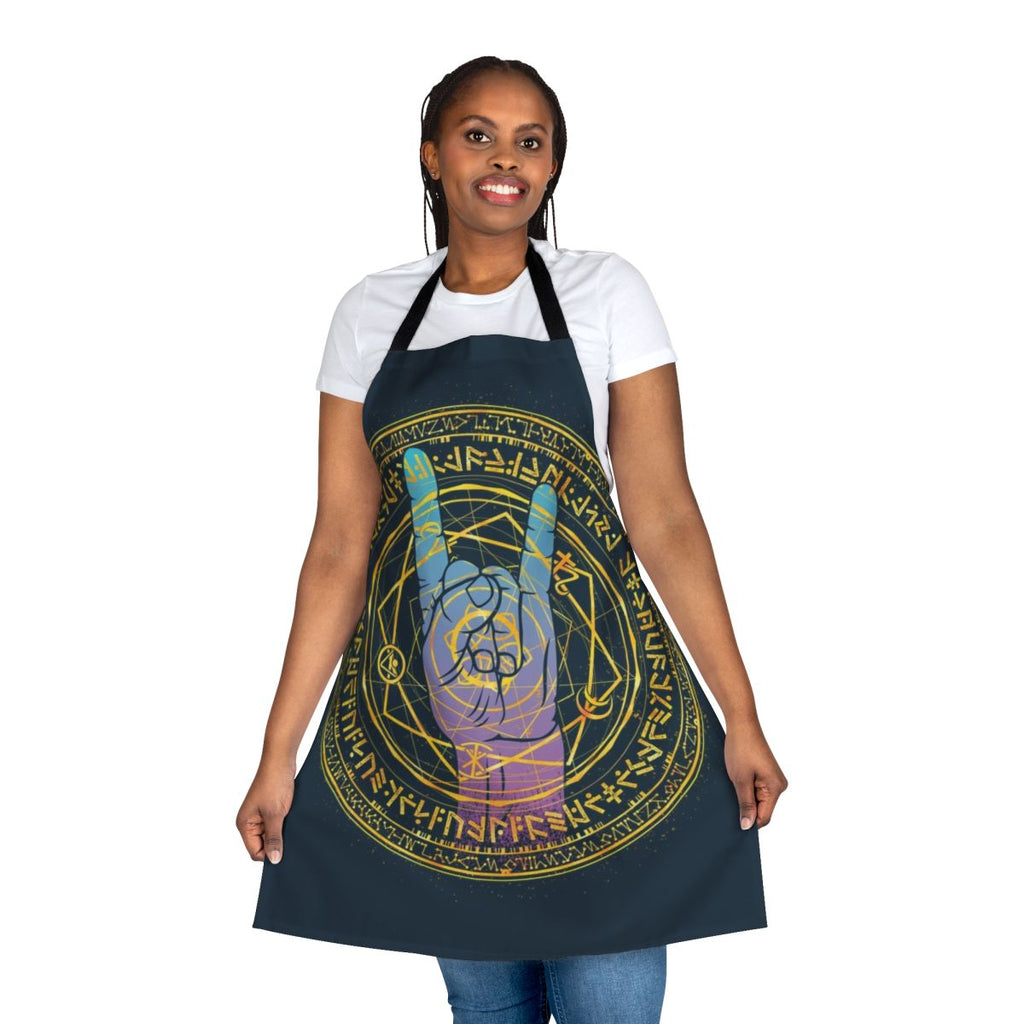 Apron featuring an abstract, geometric space design with a mystical, magical theme inspired by the Marvel character Doctor Strange.
