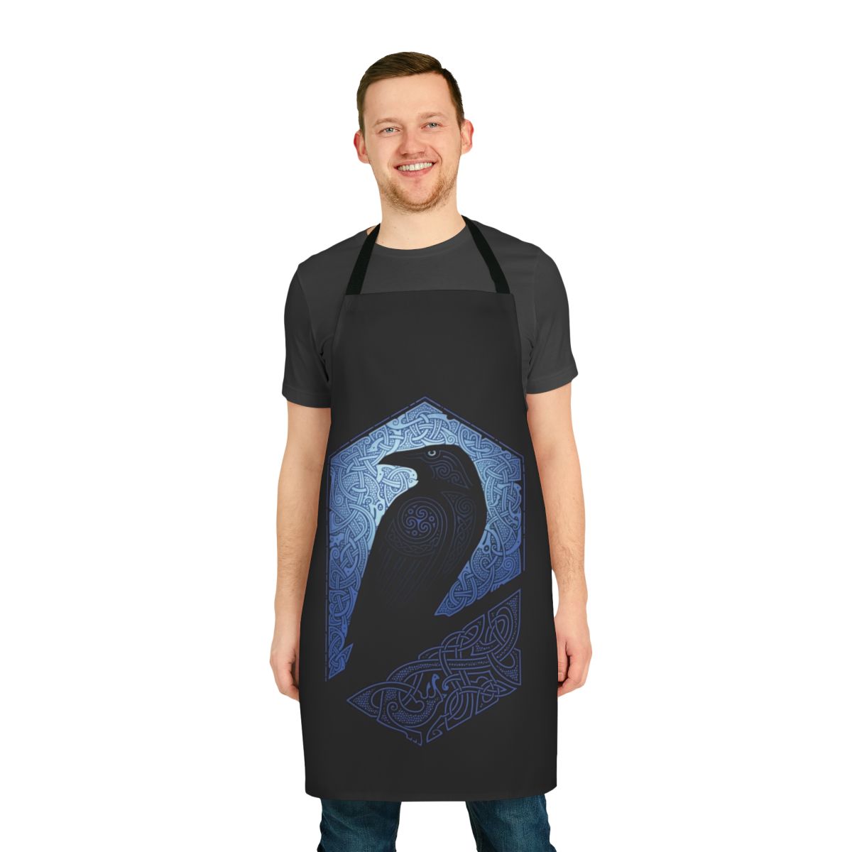 Mystical guardian apron featuring a raven silhouette in a Celtic-inspired design