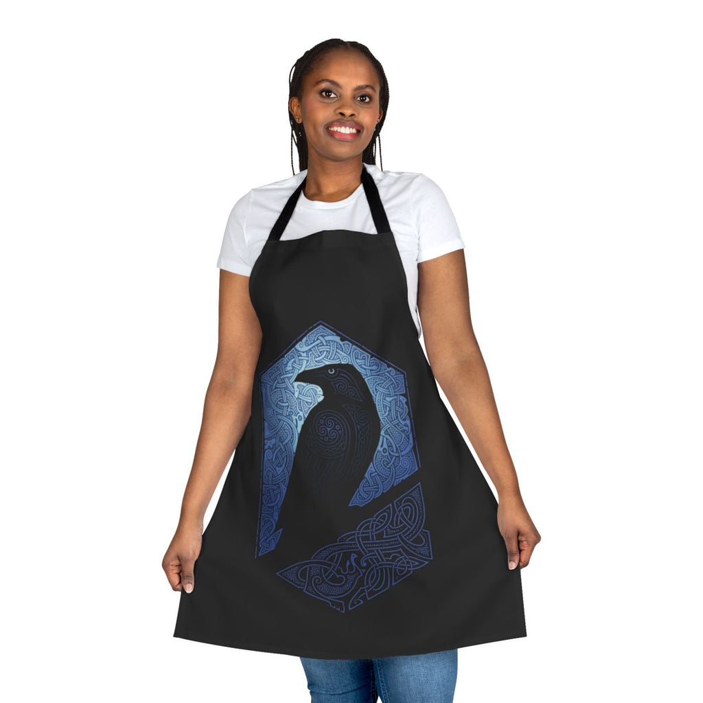 Mystical guardian apron featuring a raven silhouette in a Celtic-inspired design