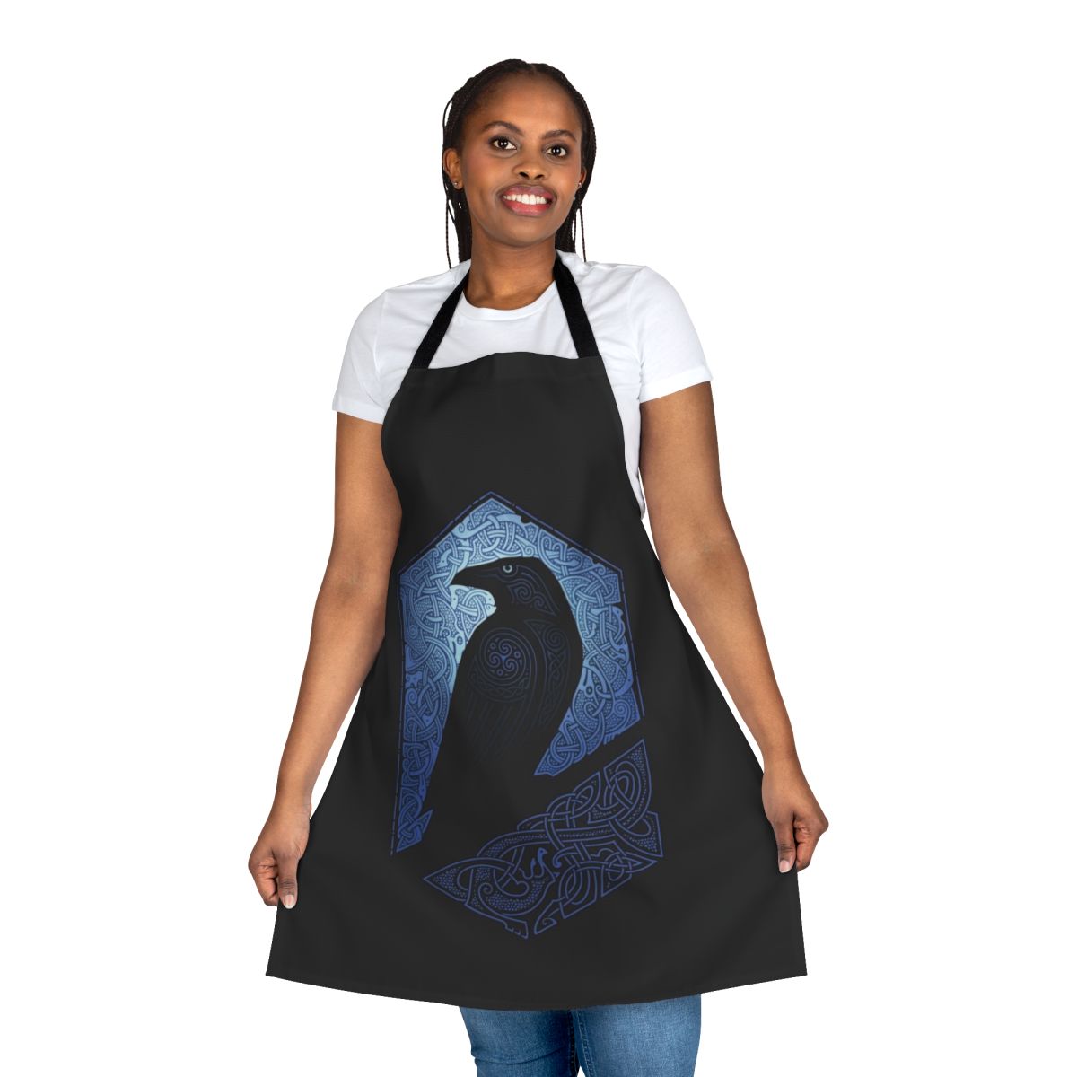 Mystical guardian apron featuring a raven silhouette in a Celtic-inspired design