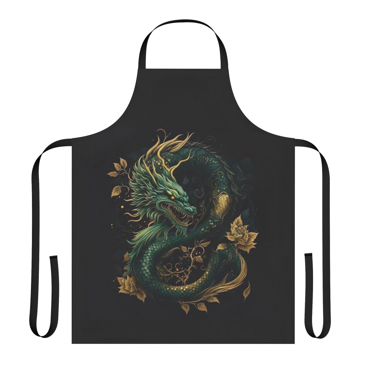 Jade dragon-inspired apron with intricate gold and green design