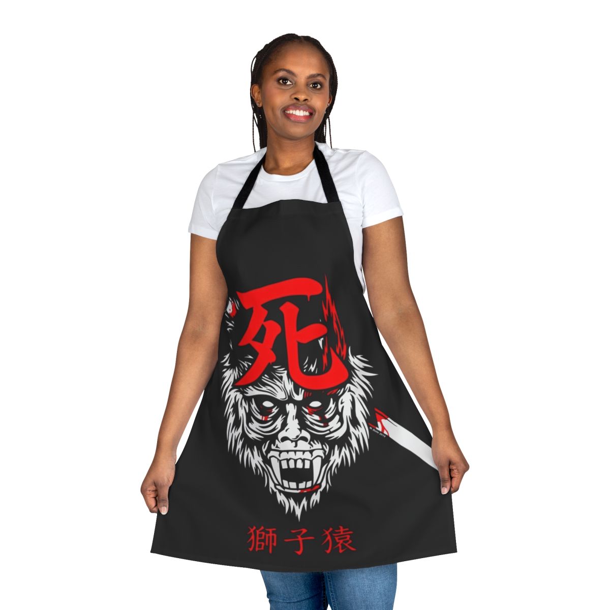 Stylized apron featuring a guardian ape from dark fantasy Japanese art