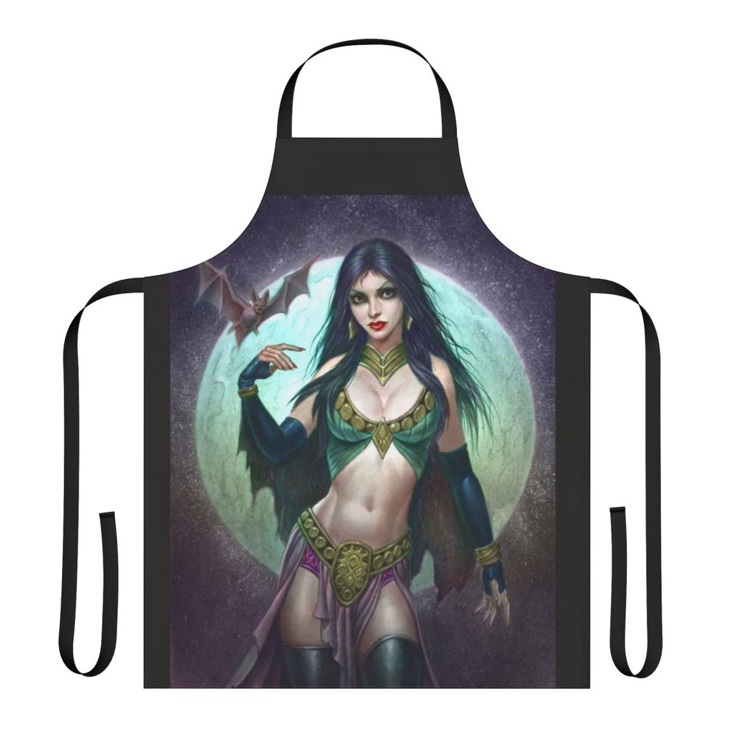 A night sky-inspired apron featuring a female vampire figure in a gothic, fantasy style.
