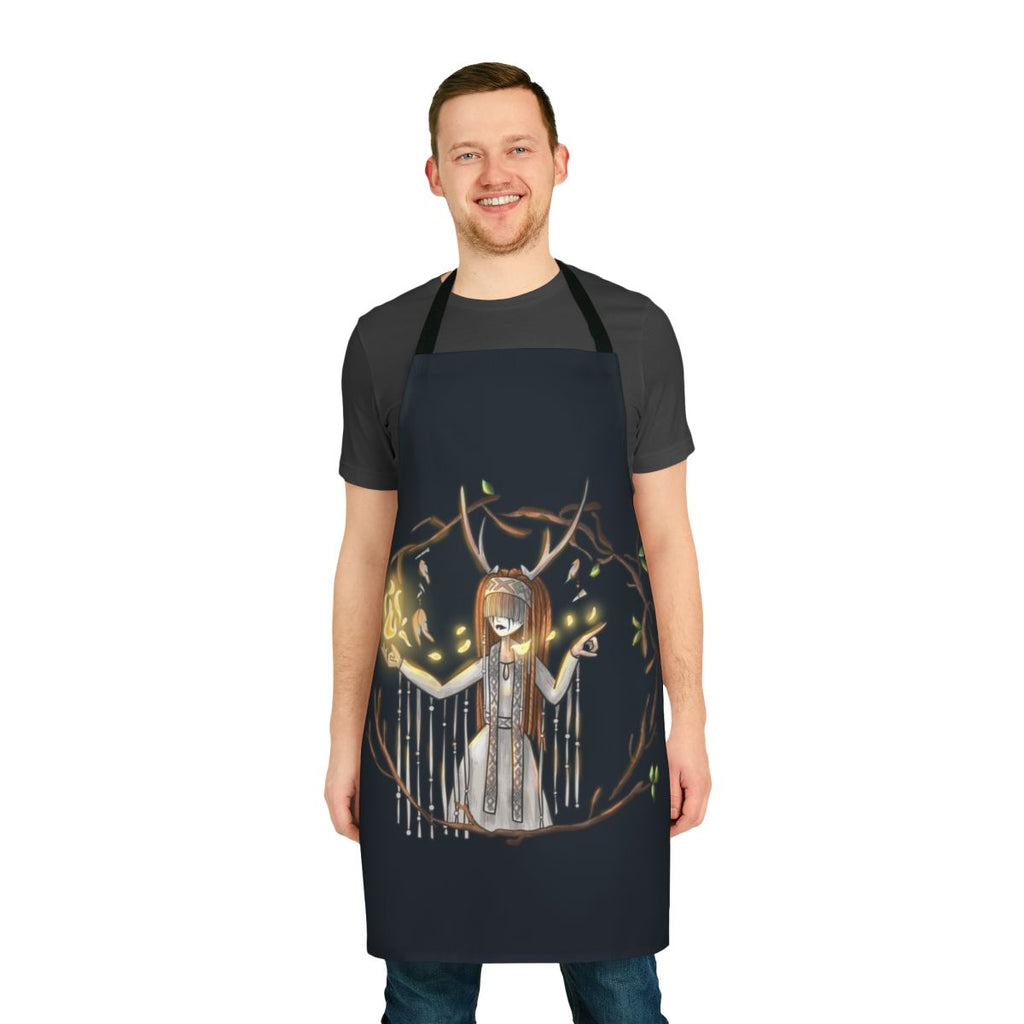 Heilung-inspired apron featuring Nordic runes, horns, and nature imagery