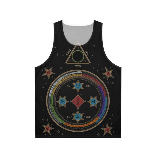 Unisex tank top with occult and geometric design