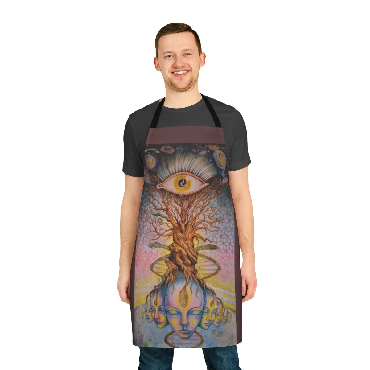Pineal gland artwork depicted in vibrant colors on an apron
