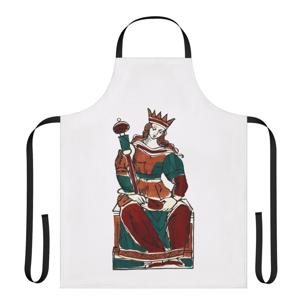Apron featuring the Queen of Staves from the Minchiate tarot deck, a traditional Italian tarot system.
