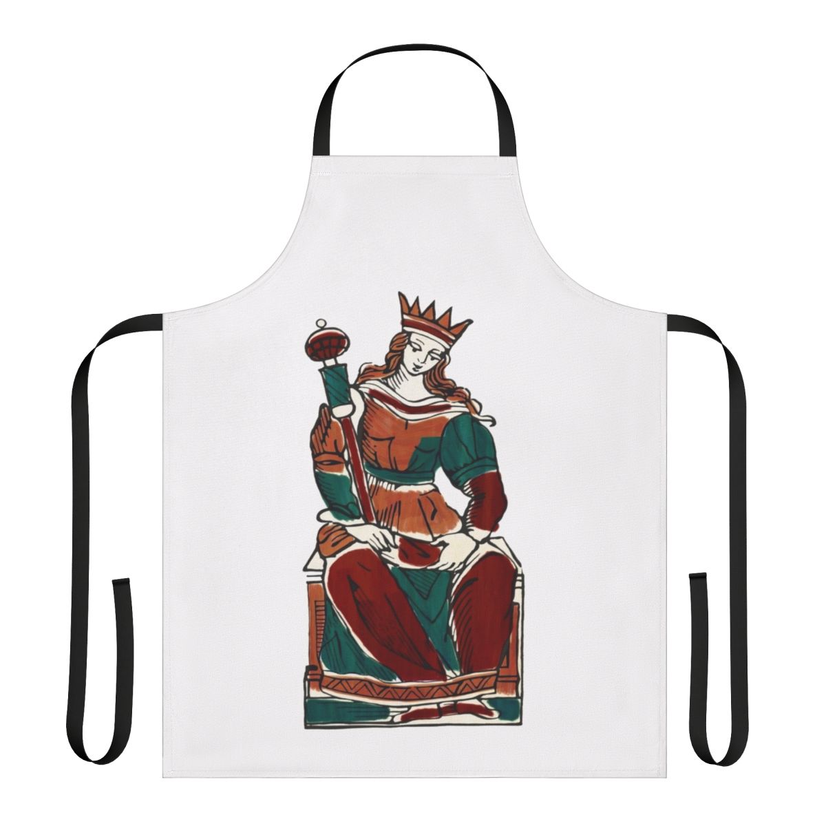 Apron featuring the Queen of Staves from the Minchiate tarot deck, a traditional Italian tarot system.