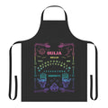 Image of a vibrant rainbow-colored apron featuring a Ouija board design, perfect for occult and spiritual enthusiasts.