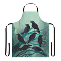 Mystical apron featuring a watercolor raven or crow against a moon and branch background