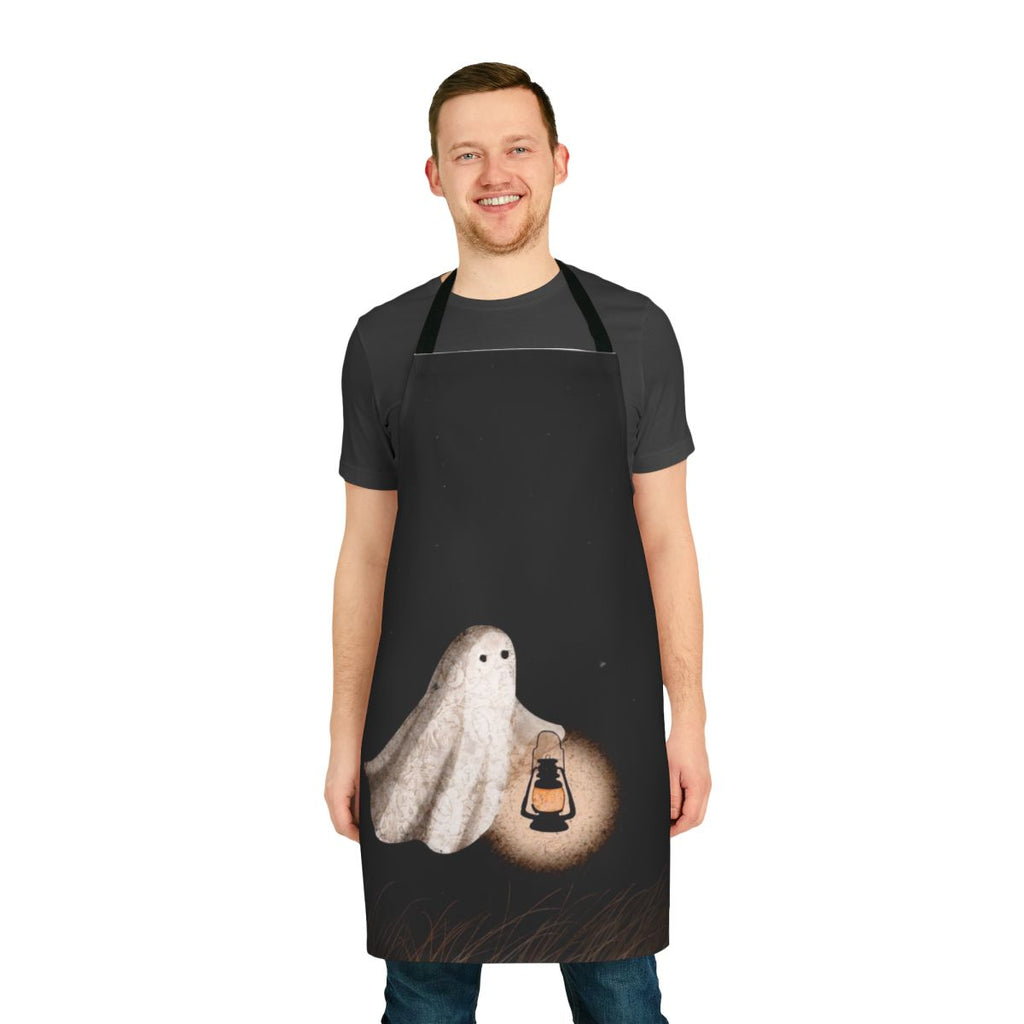 Twilight walk apron with ghostly lantern and starry night sky design