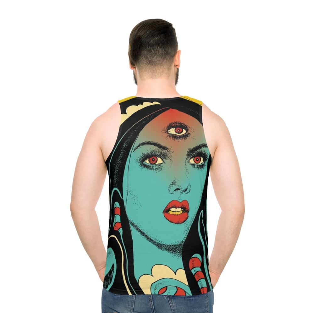 Unisex tank top with psychedelic, spiritual, and mystical design