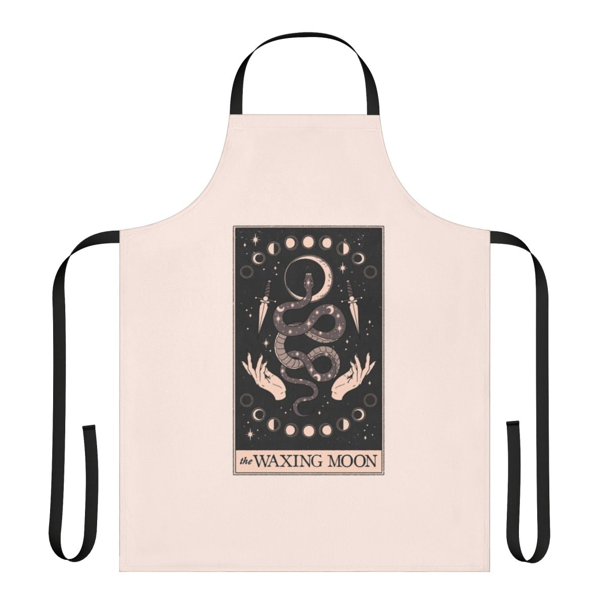 Mystical waxing moon apron with tarot and celestial design