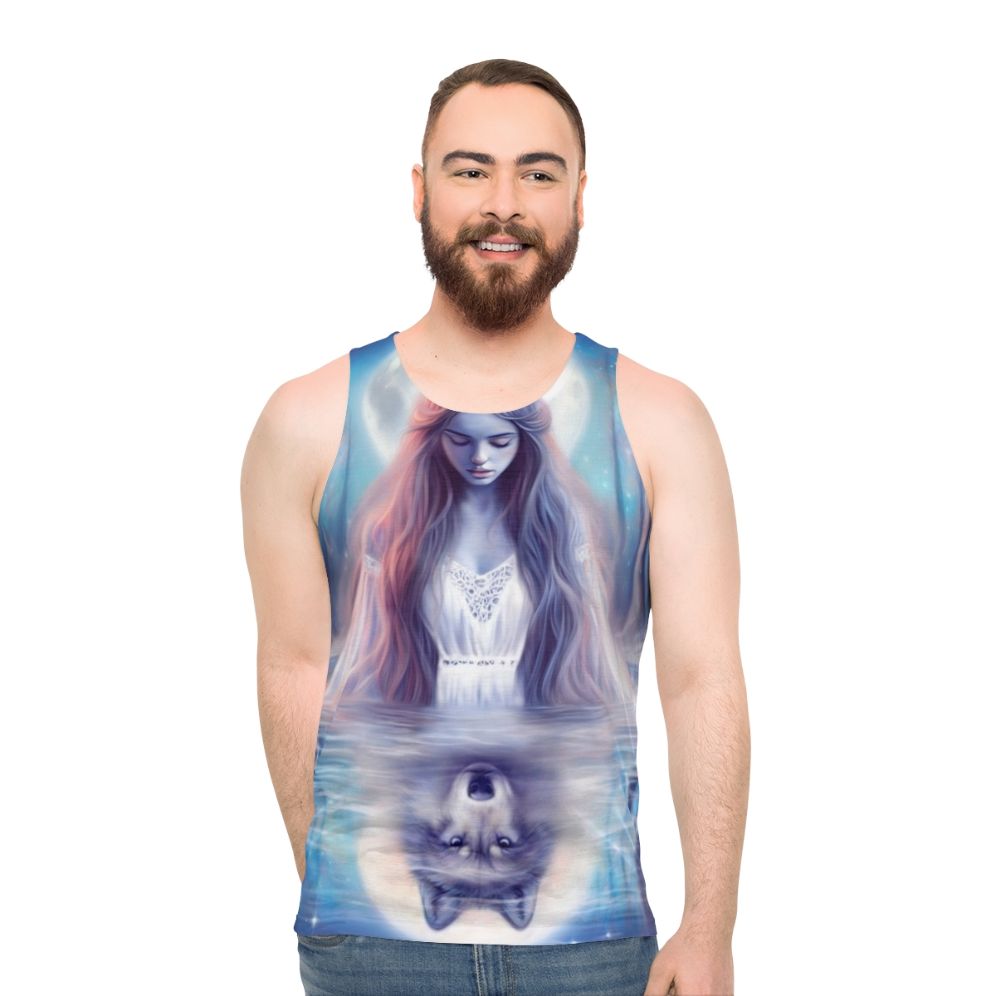 Pastel tank top with mystical wolf design