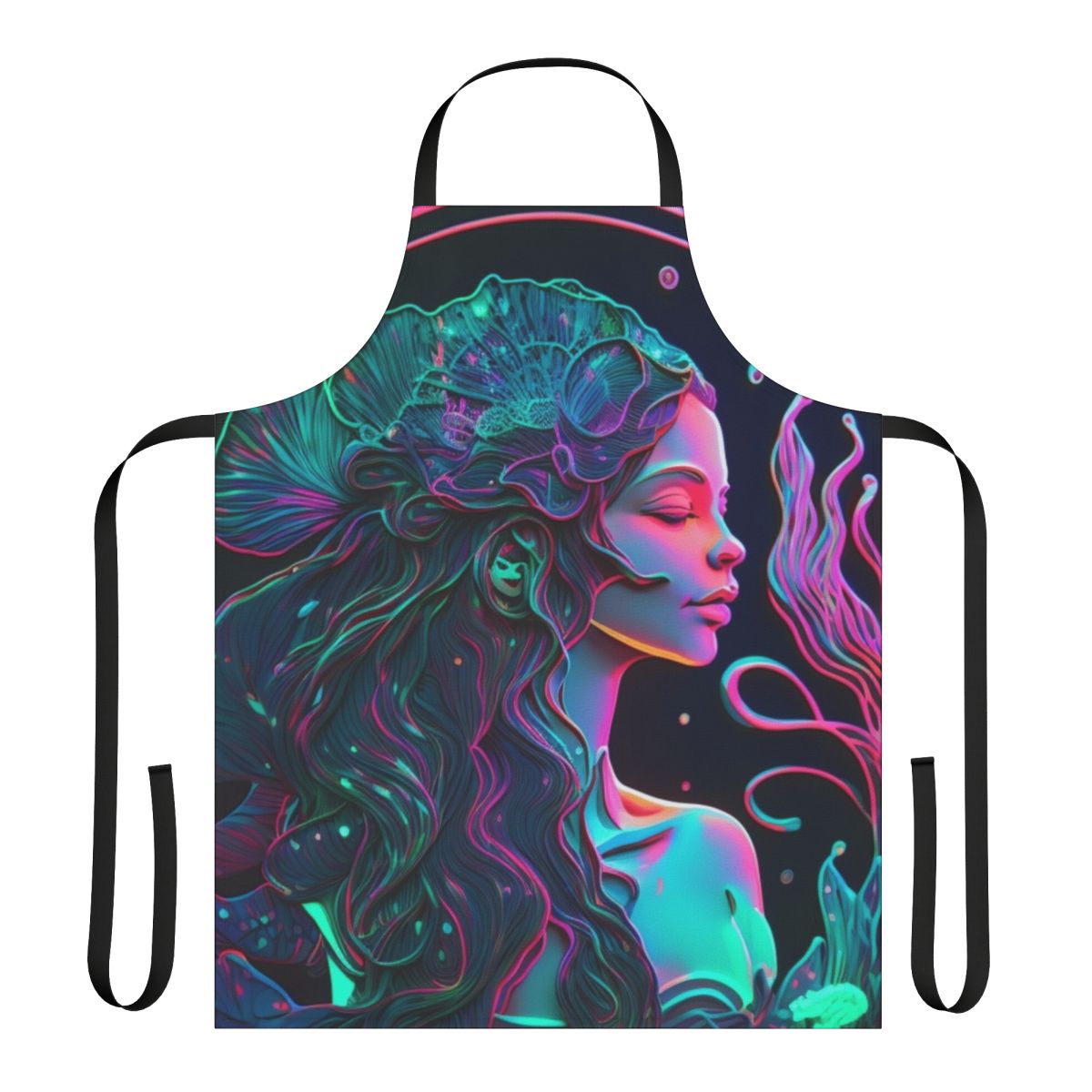 Apron featuring illustrations of fantastic sea creatures and legendary marine life