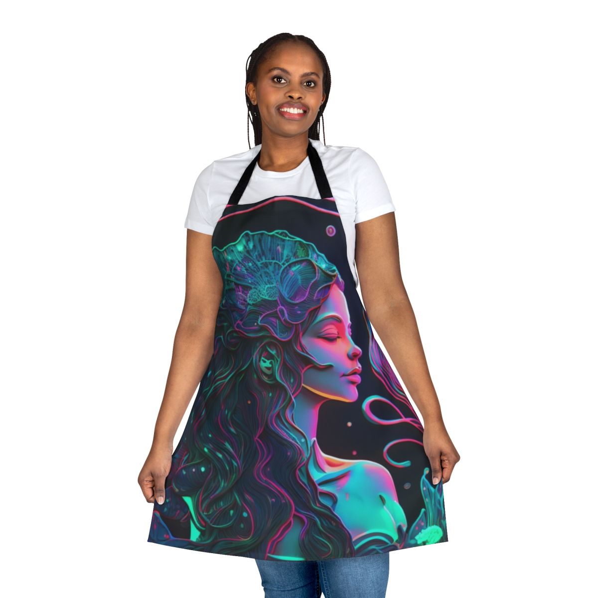 Apron featuring illustrations of fantastic sea creatures and legendary marine life
