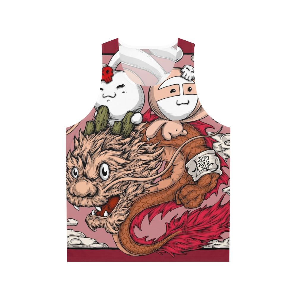 Unisex tank top with dragon, bunny, and sloth graphic
