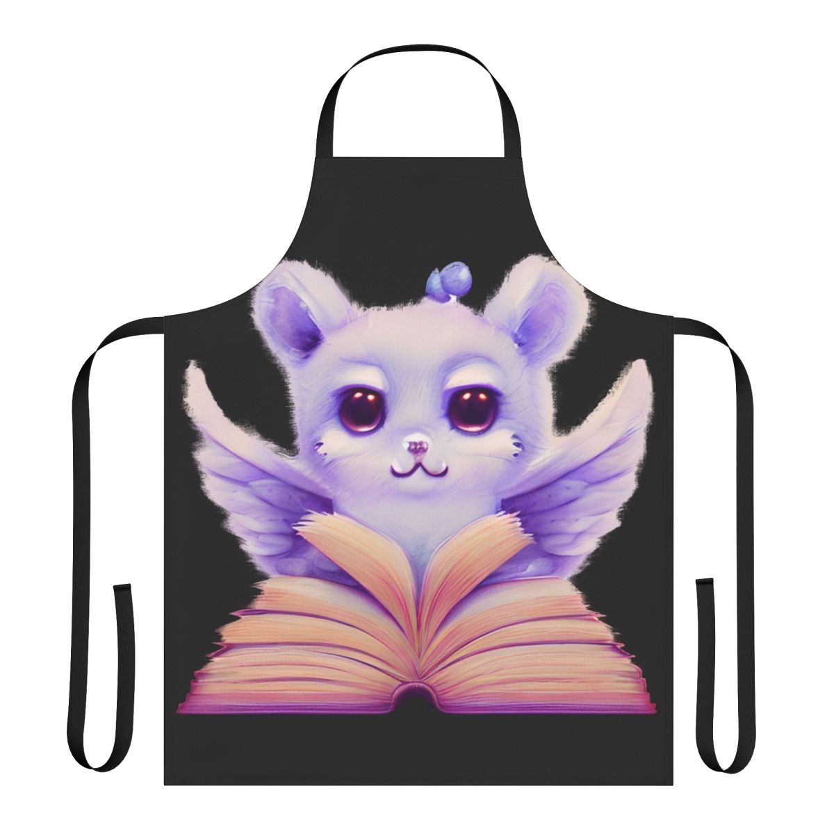 Apron featuring an open book design with illustrated legendary animals and fantasy creatures