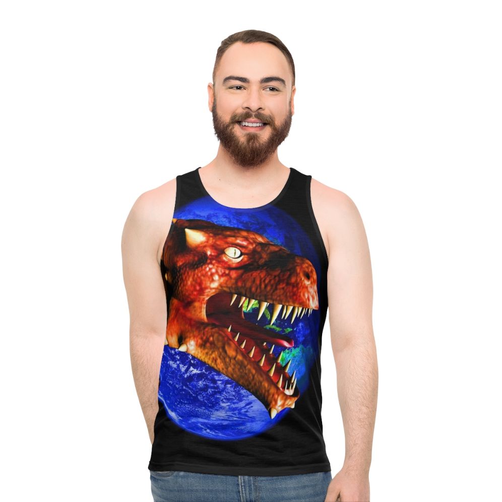 Mythical dragon unisex tank top with abstract nature design