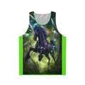 Unisex tank top featuring the legendary black unicorn, a mythical fantasy creature