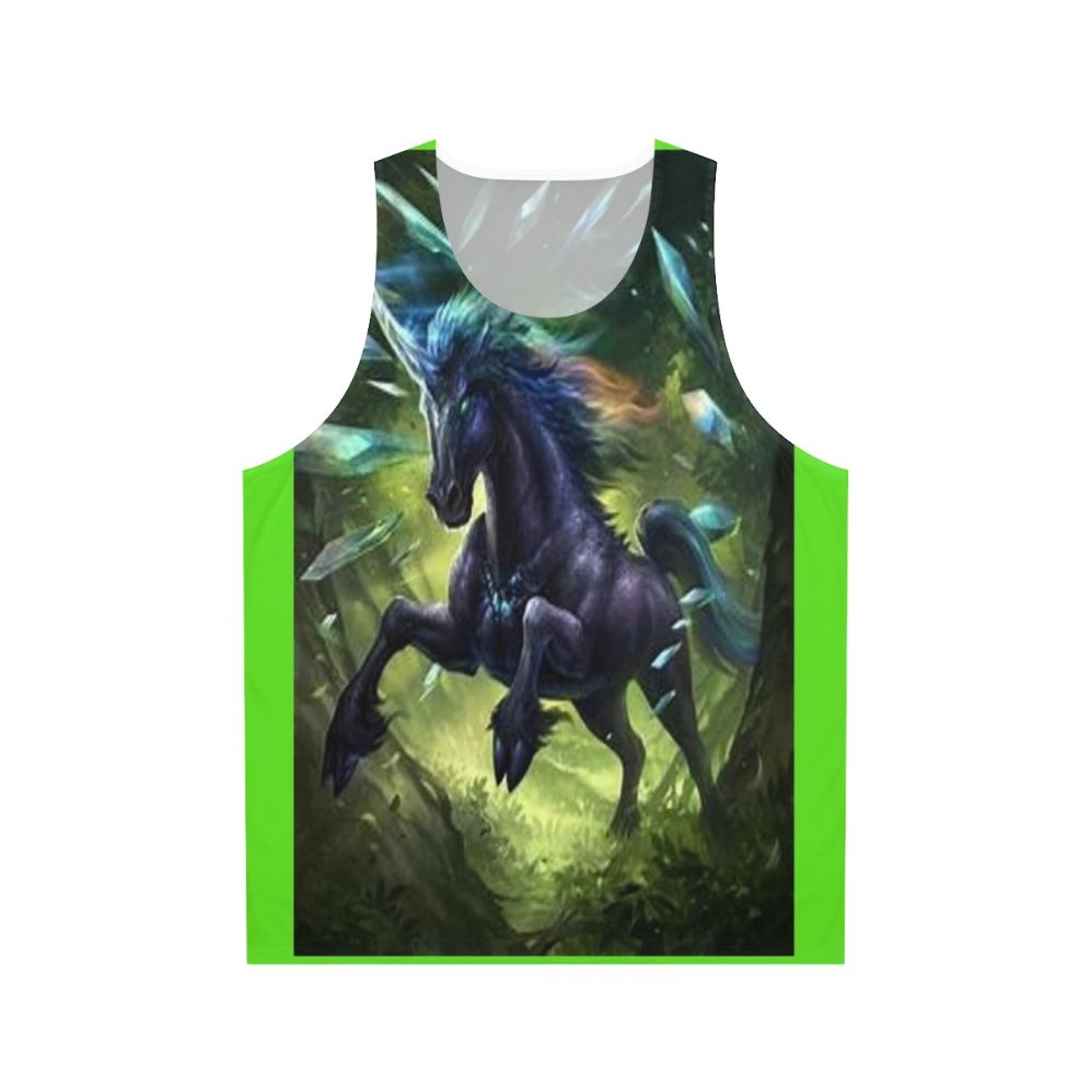 Unisex tank top featuring the legendary black unicorn, a mythical fantasy creature