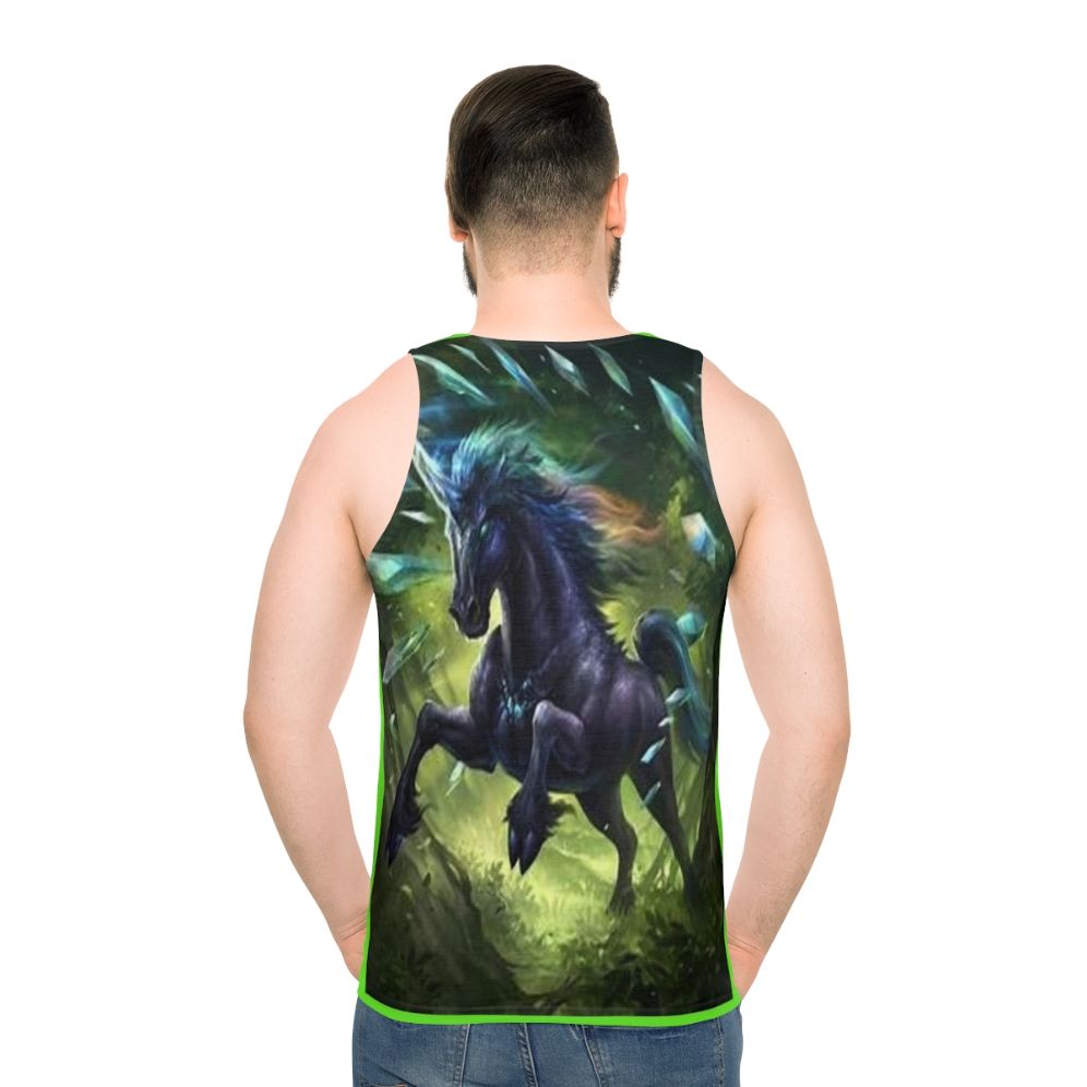 Unisex tank top featuring the legendary black unicorn, a mythical fantasy creature