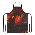 Mythical fire-themed apron with kitsune, demons, and foxes inspired by Asian legends and folklore