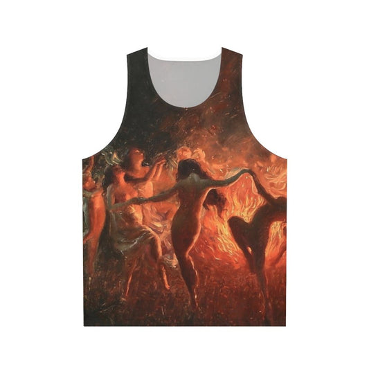 Unisex tank top with mythical fire dance design