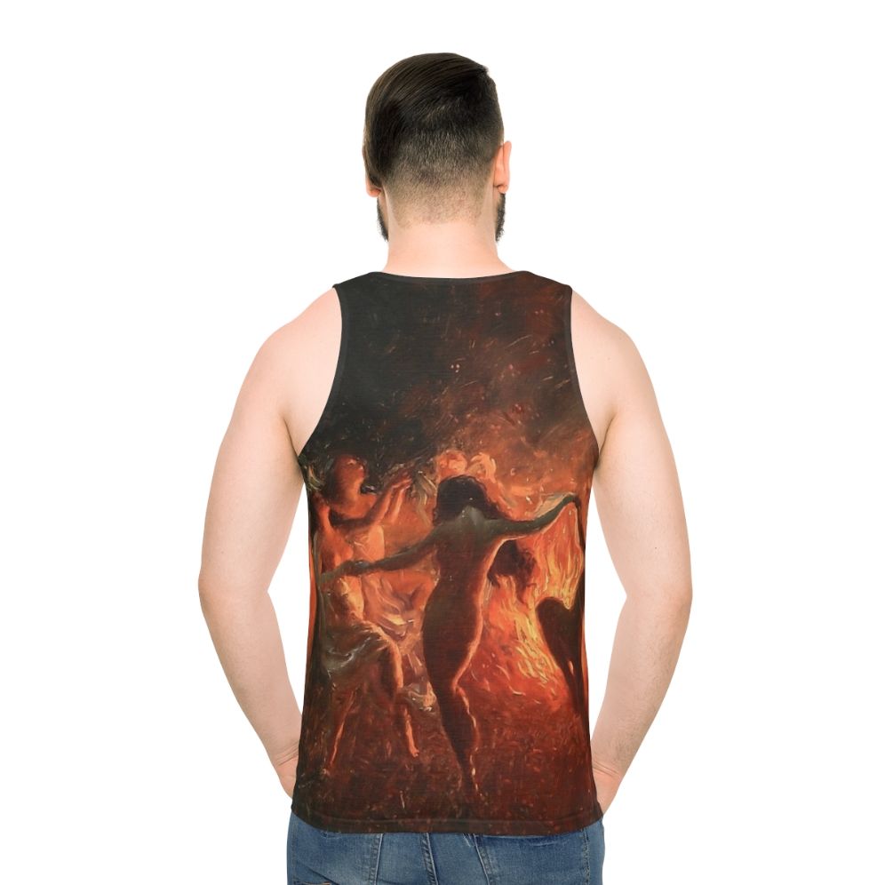 Unisex tank top with mythical fire dance design