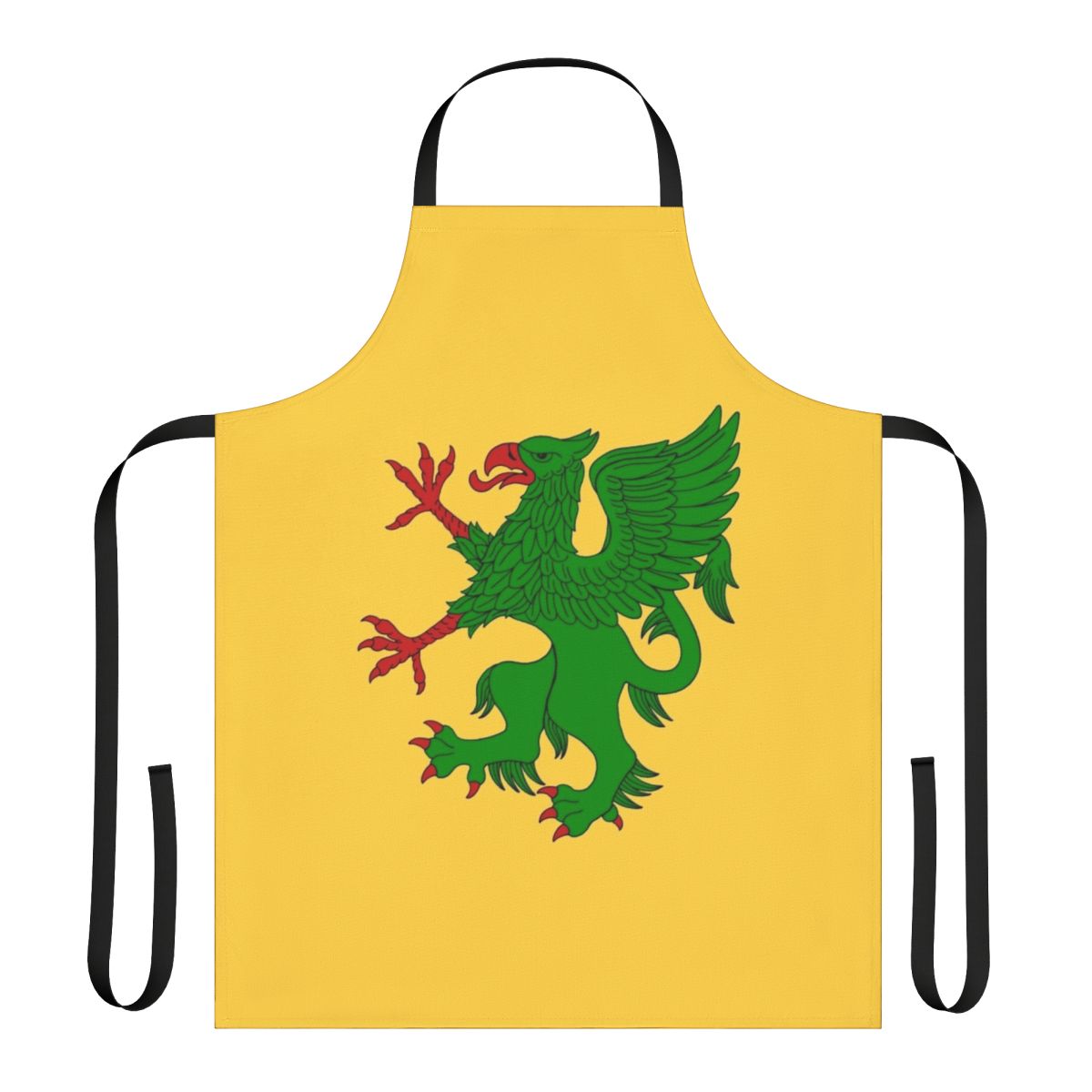 Green griffin heraldic creature depicted on high-quality apron