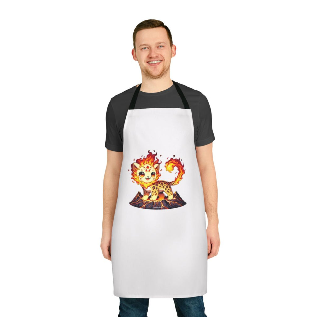 Illustration of a lava leopard, a legendary fantasy animal, printed on a durable apron