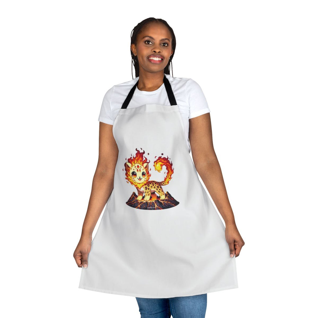 Illustration of a lava leopard, a legendary fantasy animal, printed on a durable apron