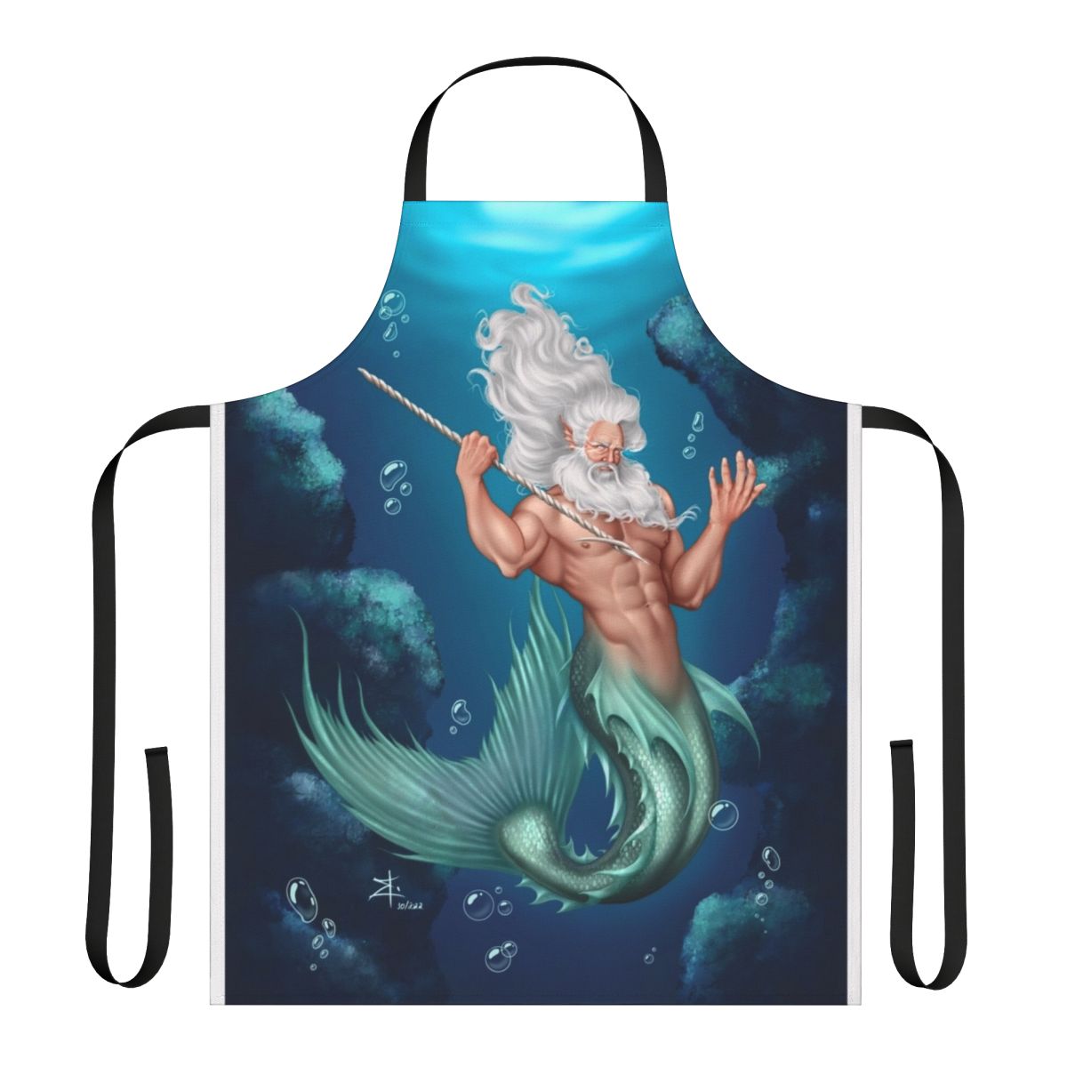 Enchanting apron featuring a merman design, perfect for bringing a touch of mythical charm to your kitchen.