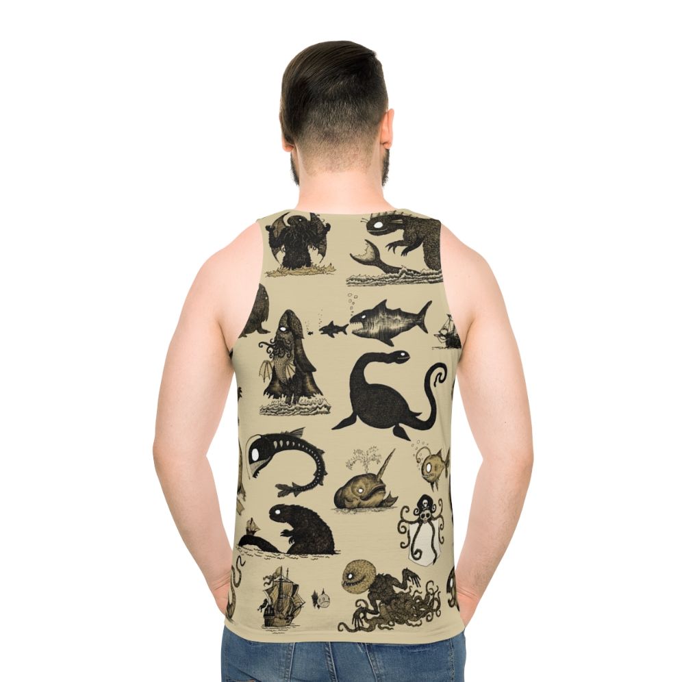 Unisex tank top with a pattern of mythical sea creatures