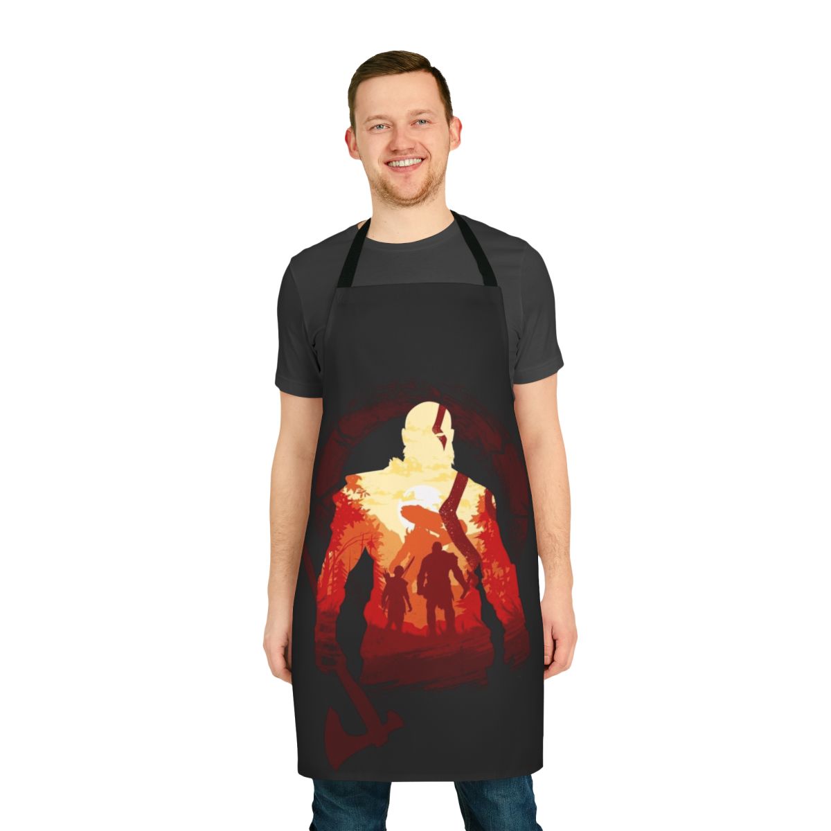 Apron featuring the iconic characters and imagery from the God of War video game series