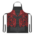 Mythical wolf design apron in red and black, with rune symbols and celtic knot pattern