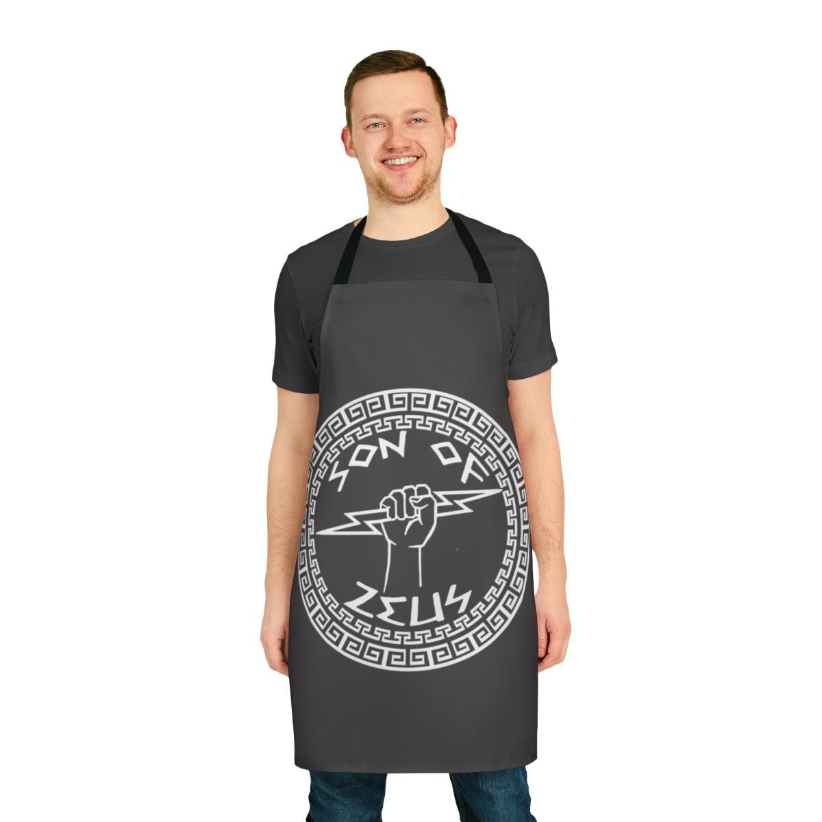 Apron featuring a design inspired by the Greek god Zeus and the world of Percy Jackson and the Heroes of Olympus