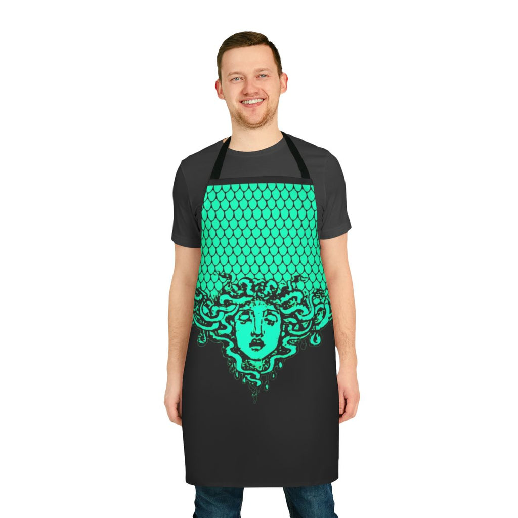 Black apron featuring the aegis armor design from Greek mythology