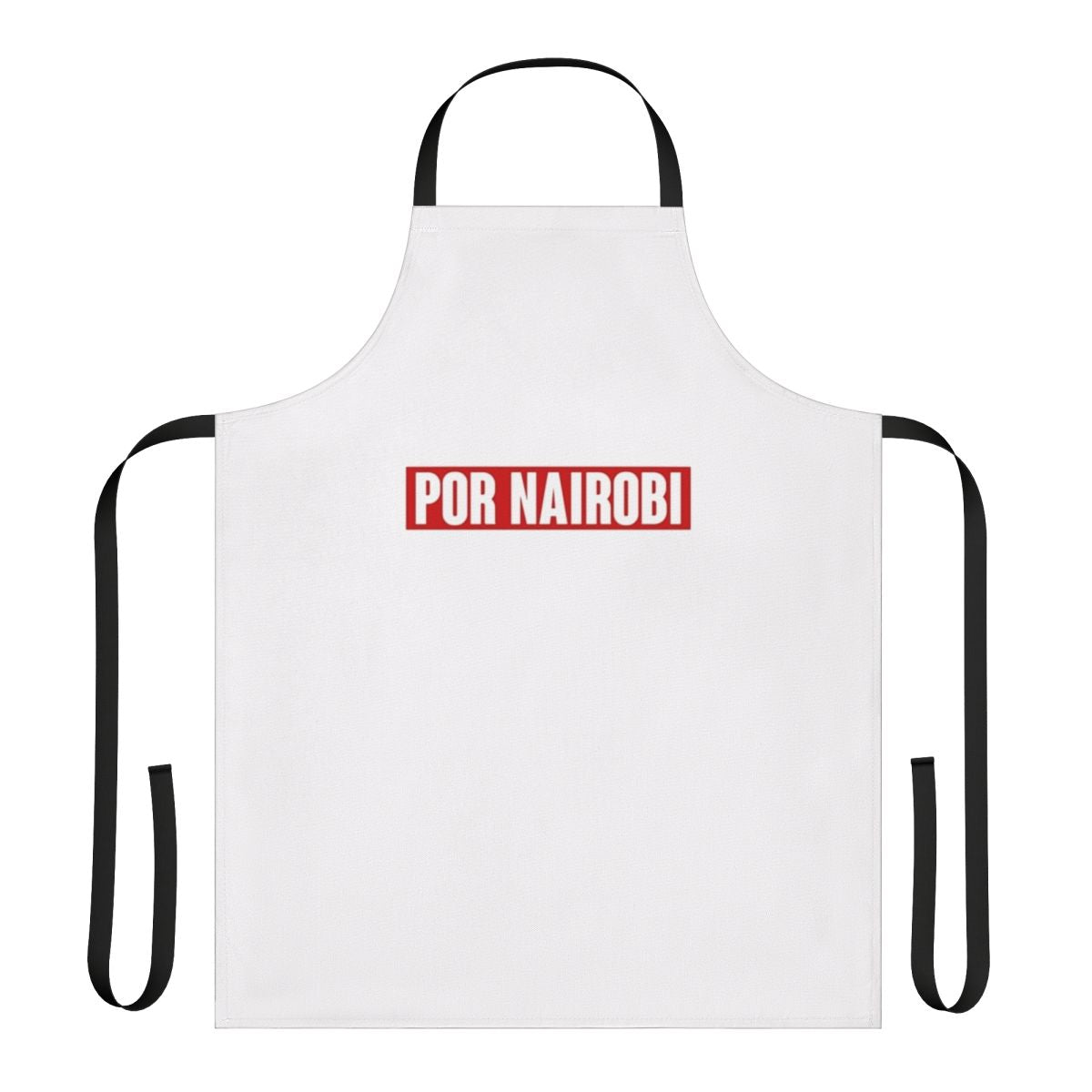 Nairobi-themed fabric apron with iconic Money Heist imagery