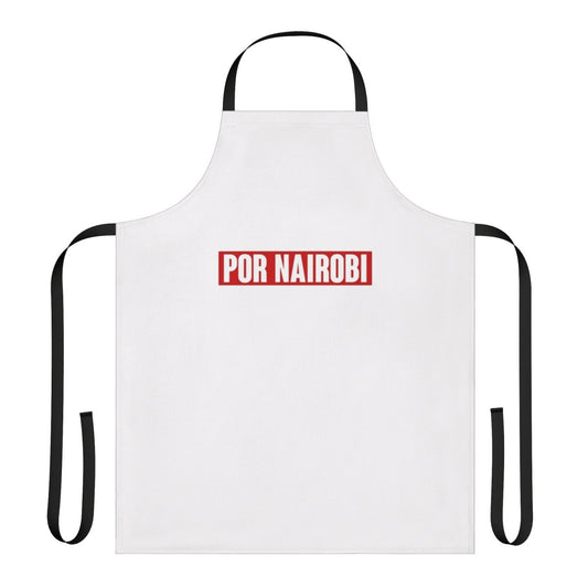 Nairobi-themed fabric apron with iconic Money Heist imagery