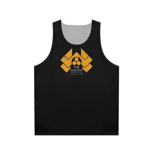Nakatomi Plaza unisex tank top with distressed Japanese graphic design
