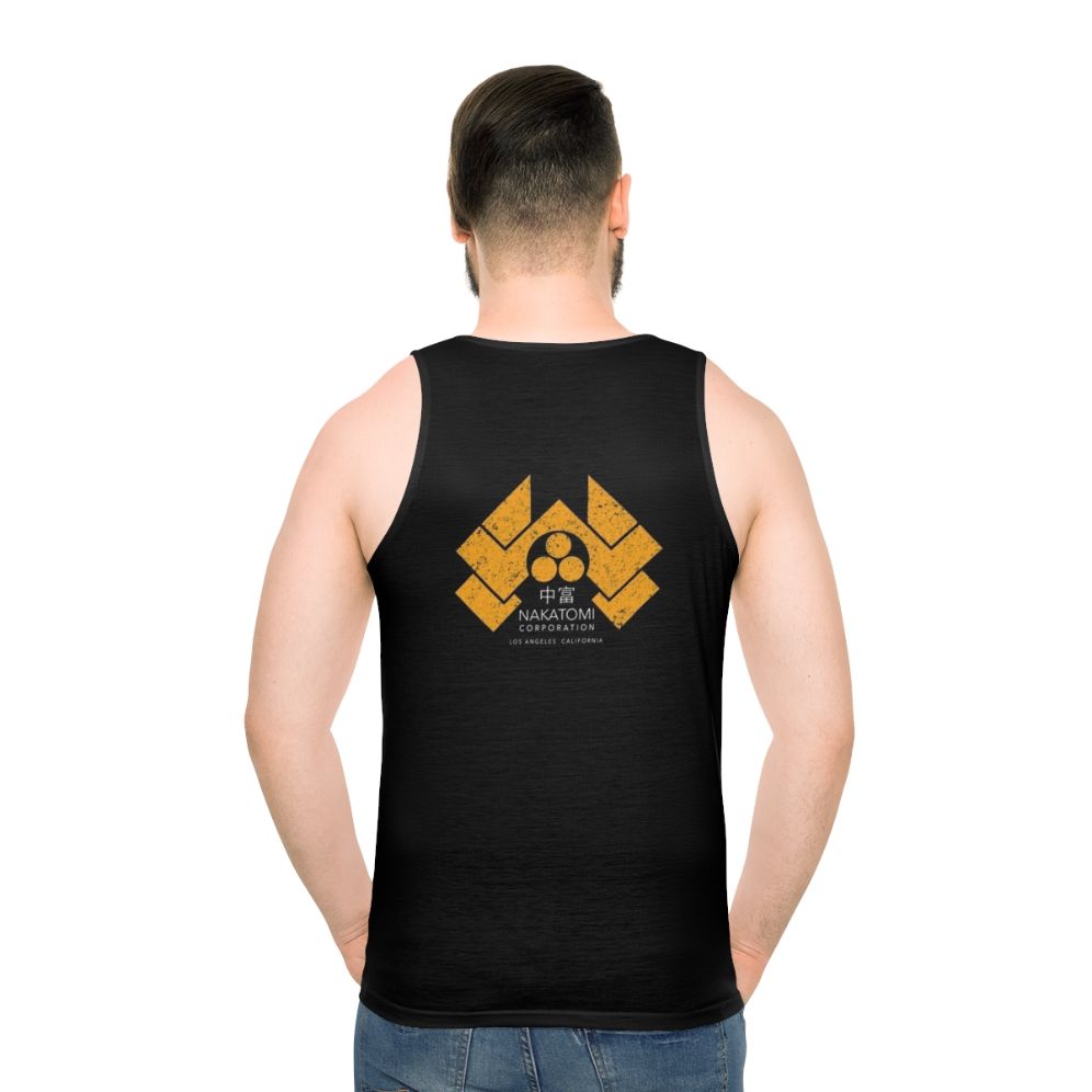 Nakatomi Plaza unisex tank top with distressed Japanese graphic design