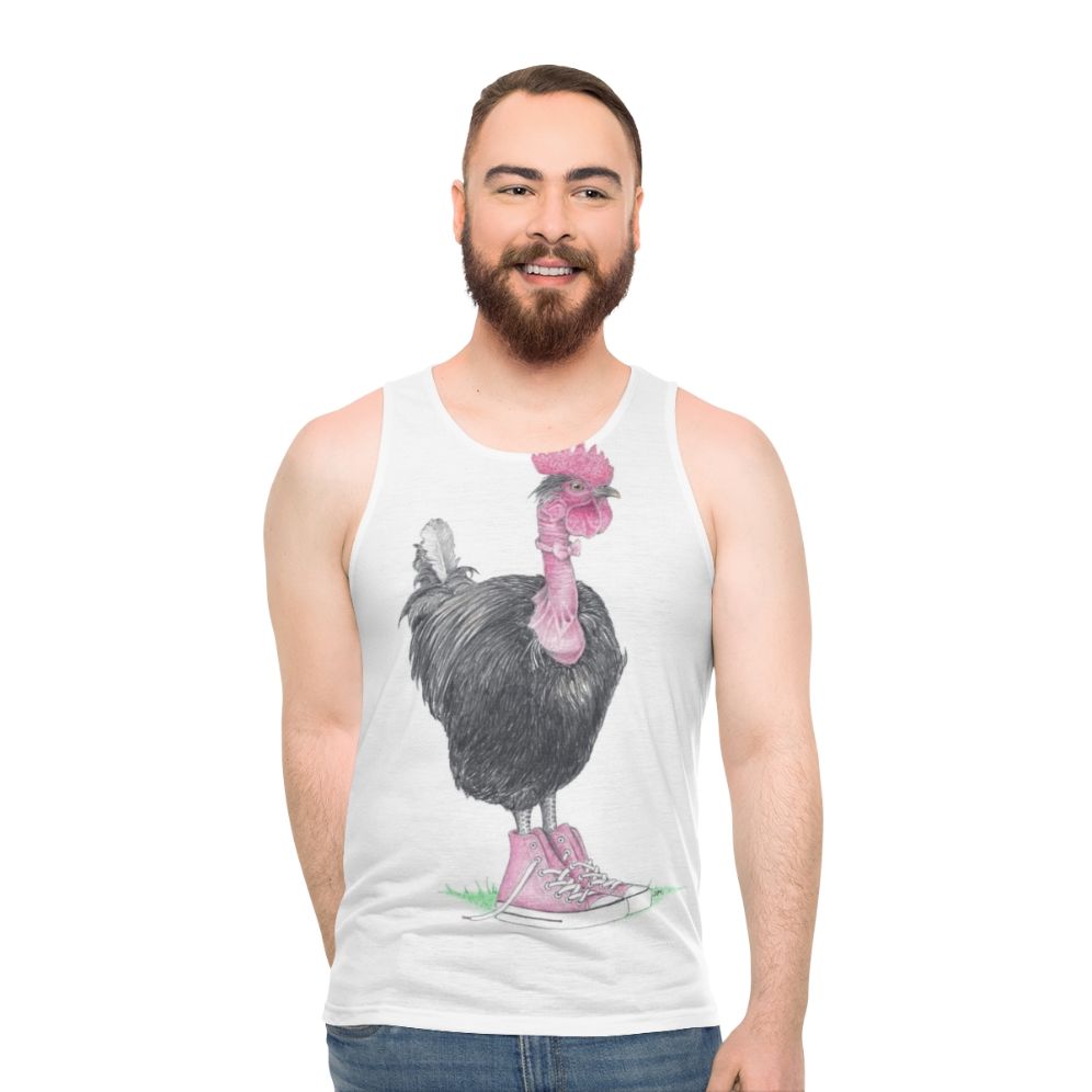 Unisex naked neck chicken in high tops tank top